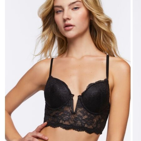 NWT Forever 21 Floral Shimmer Lace Underwire Bra light blue sz M - Picture 6 of 7